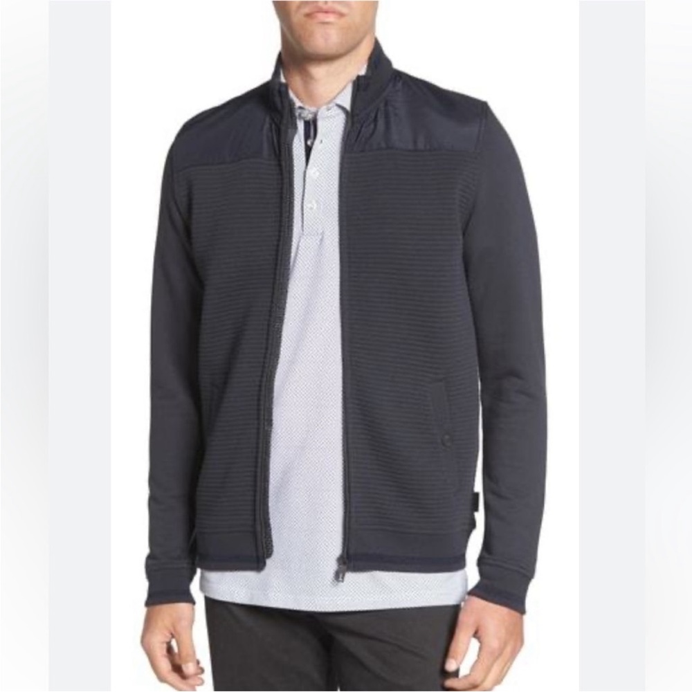 Ted Baker London Sardin Quilted Bomber Jacket Navy Blue Size 7 XXXL